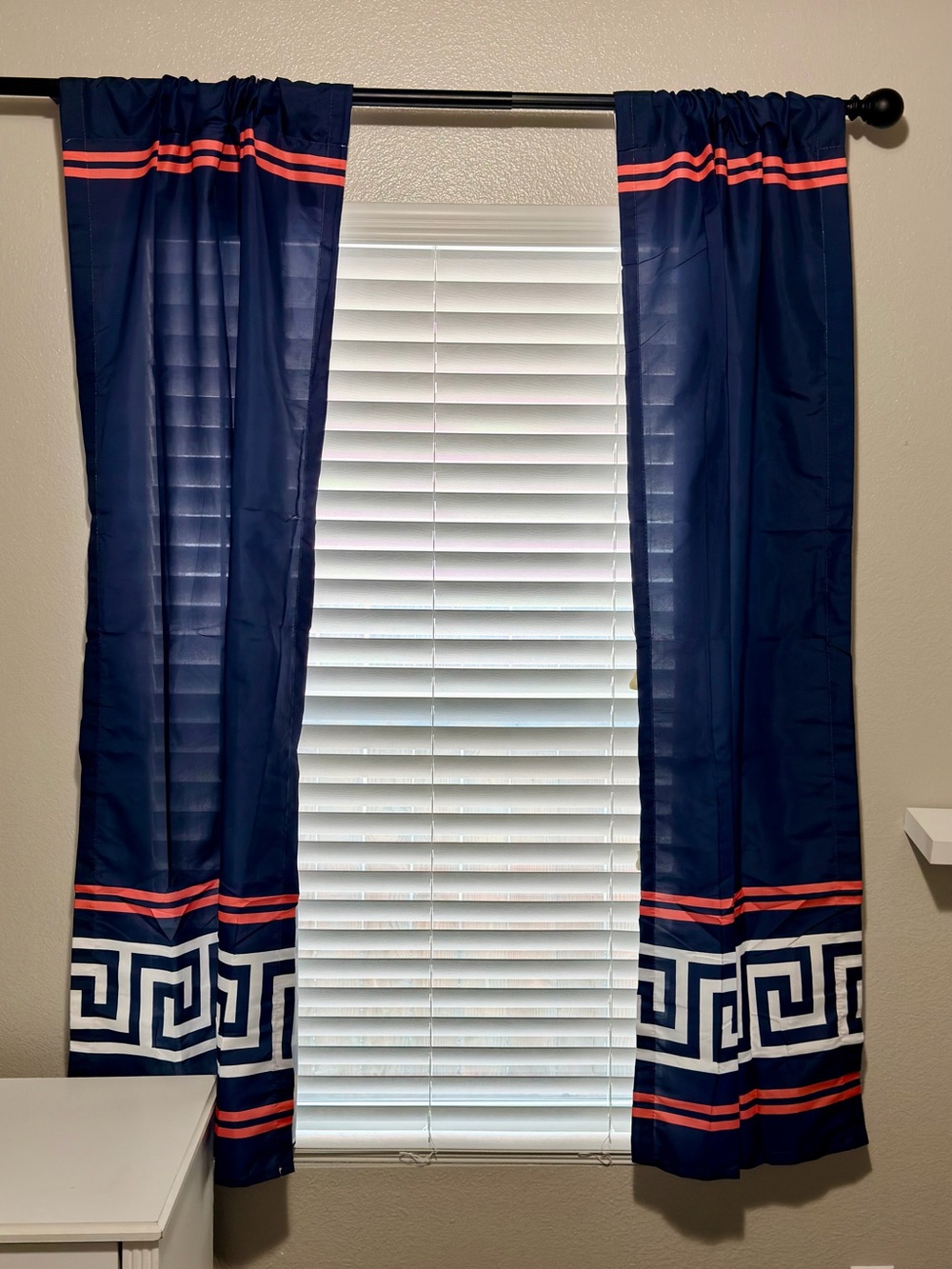 Navy Greek Key Curtain Panels Set of 2 56x63 Light Filtering